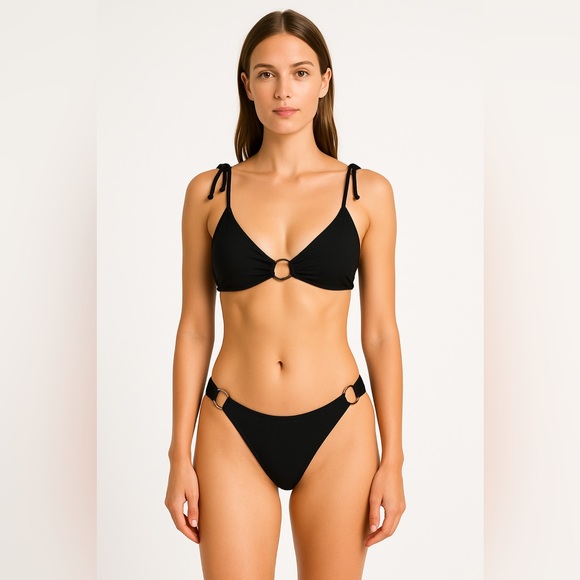 Jordan Other - Emme Jordan Black Bikini Set Ring Detail Tie Straps Swimsuit small size‎